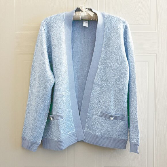 Damon's & Draper's Light Blue Sequin Tweed Cardigan Size L - Picture 1 of 4
